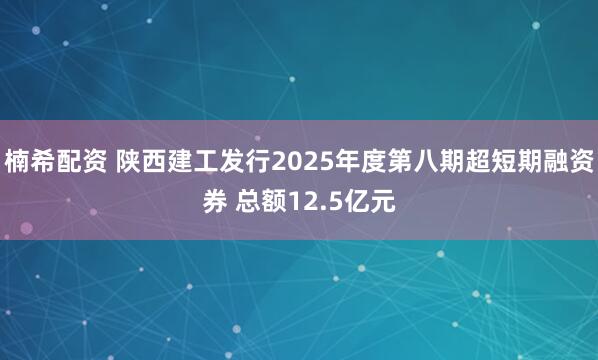 楠希配资 陕西建工发行2025年度第八期超短期融资券 总额12.5亿元